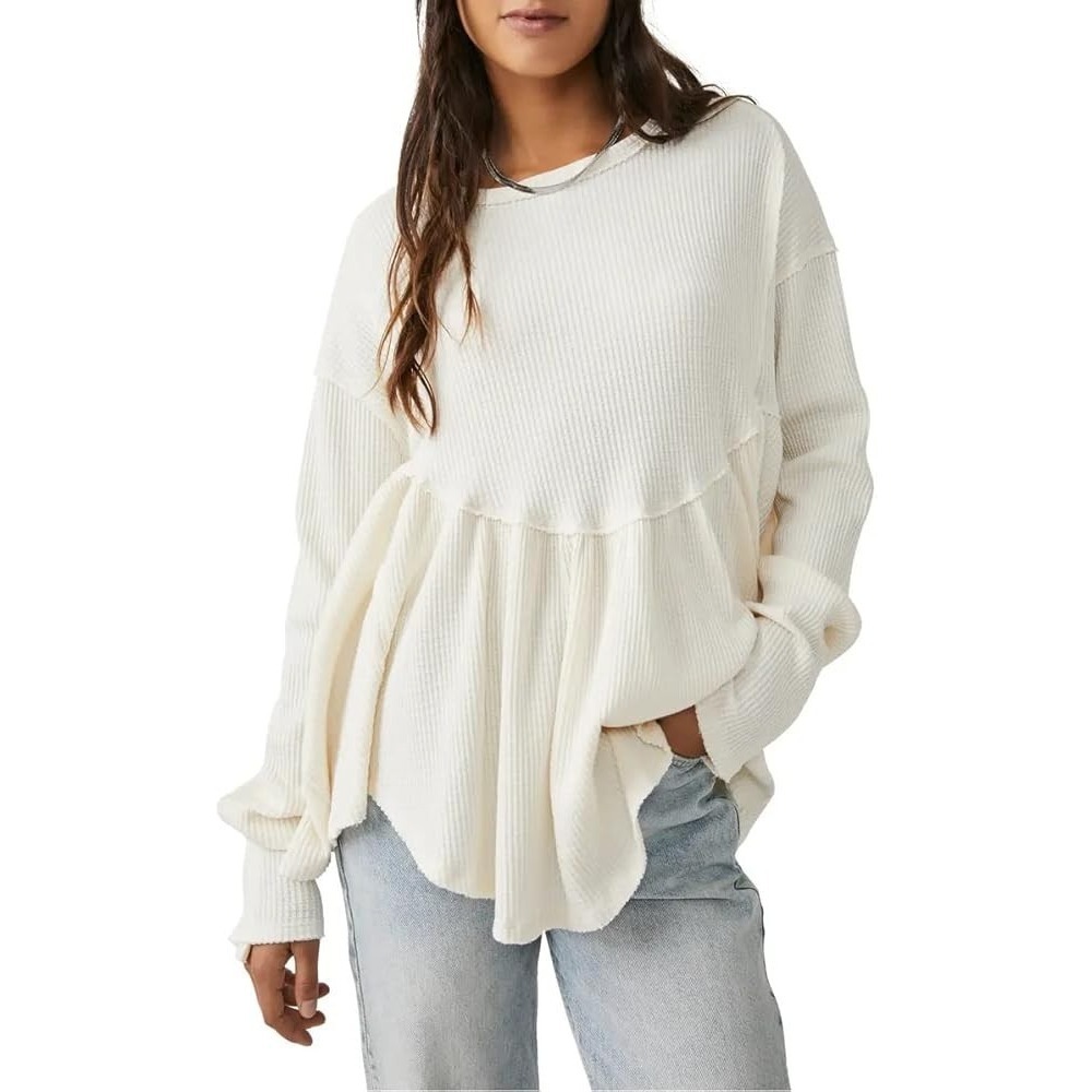 We The Free/Free People Oh My Babydoll Top S Boho Lagenlook Waffle Knit